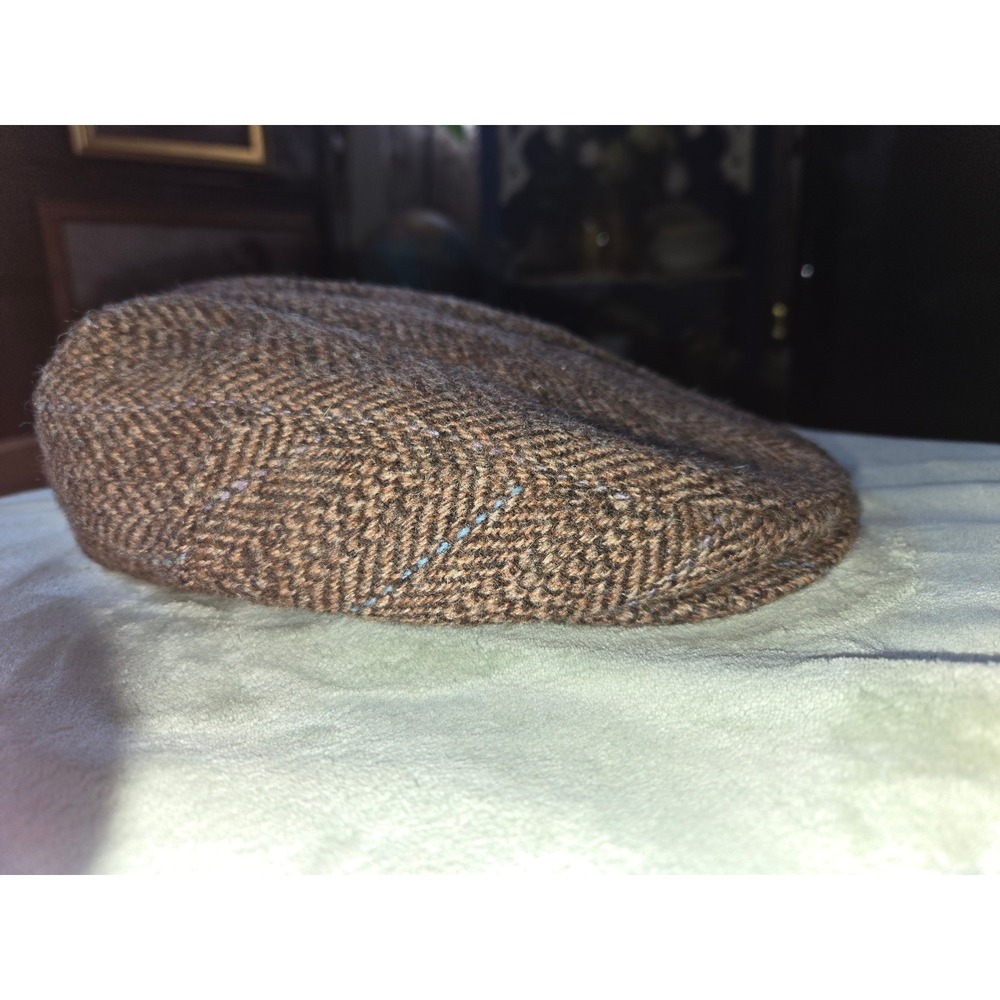 Vintage Harris Tweed Brown Herringbone Windowpane Wool‎ Newsboy Mens Medium USA